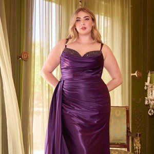 NEW LONG FORMAL SLEEVELESS SHEATH SATIN DRESS WITH SWEETHEART NECKLINE CD349C